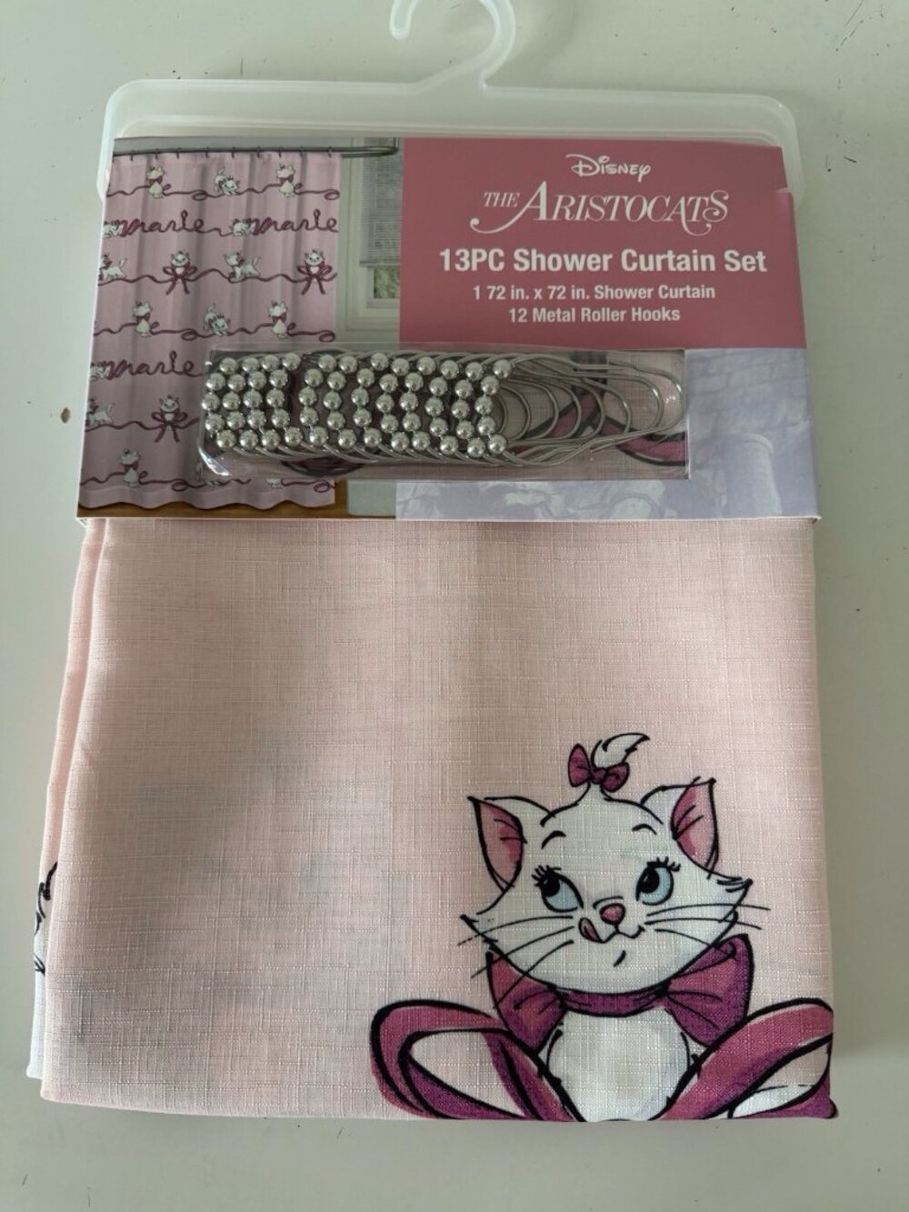 13 Pc Disney Marie The Aristocats Ribbons Pink Shower Curtain Set 72” X 72” NEW